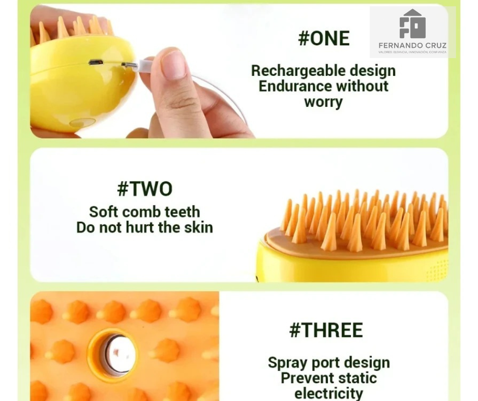 Cepillo vaporizador 3 en 1 para mascotas